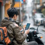 Young man using fintech app on his smartphone