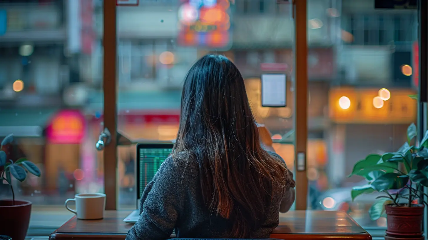 Woman working with forex on laptop